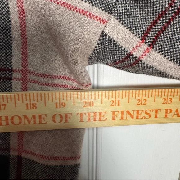 Tahari Plaid V-Neck Sweater - Black, Gray, Cream, and Red - Picture 6 of 6